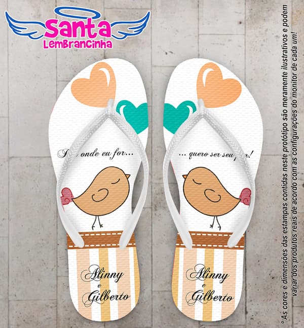 Chinelo Casamento Personalizado Pássaro, Eu te Amo - COD 1796