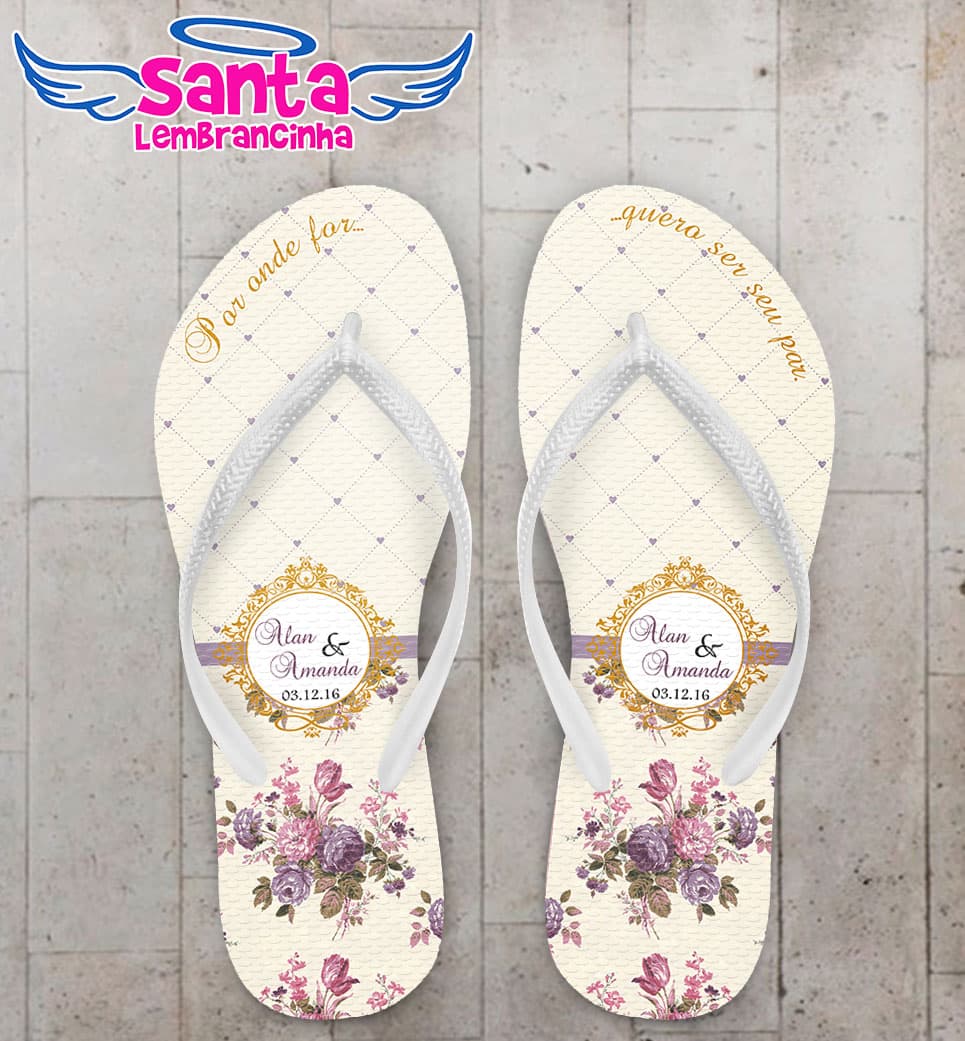 Chinelo Casamento Floral Roxo Personalizado COD 3125
