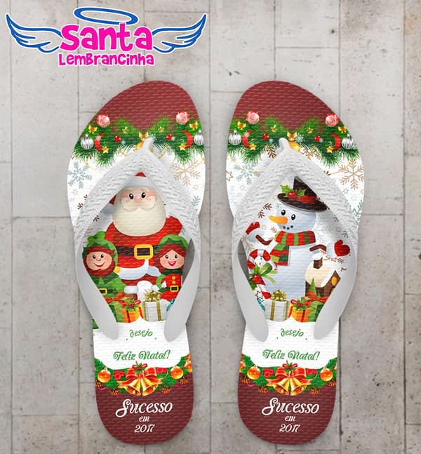 Chinelo Natal Papai Noel e Duendes Personalizado COD 3168