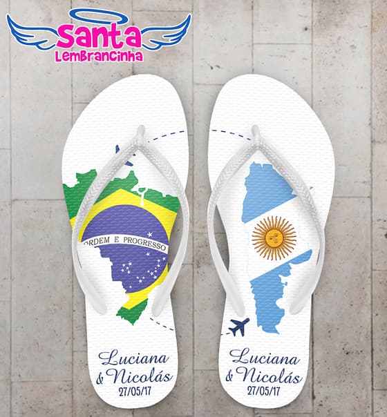 Chinelo Casamento Brasil e Argentina Personalizado COD 3424