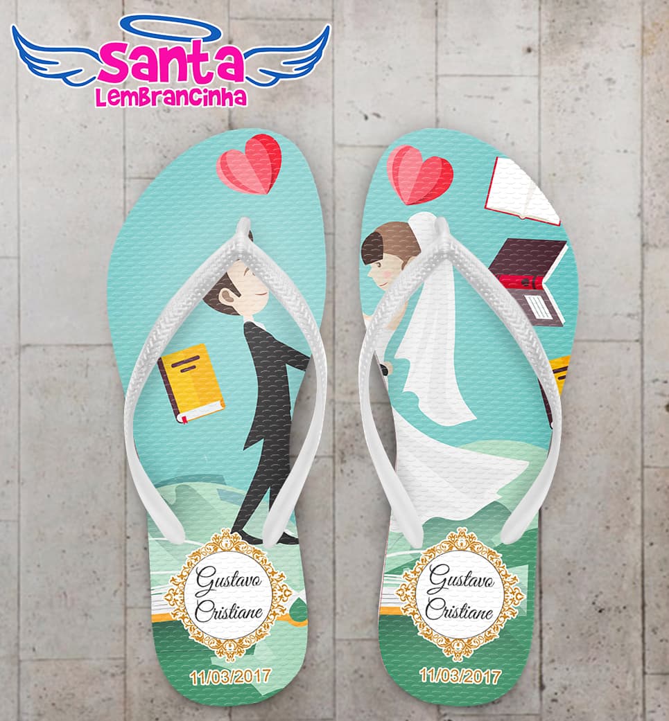 Chinelo Casamento Livros Personalizado COD 3420