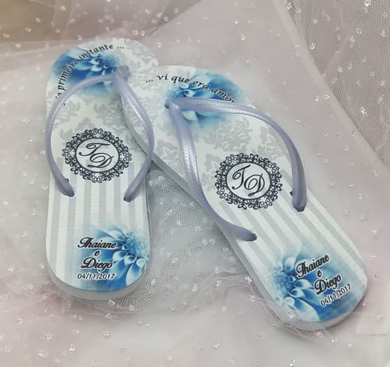 Chinelo Casamento Floral Prata Personalizado COD 3421