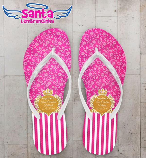 Chinelo Formatura Arquitetura Rosa e Dourado COD 3634