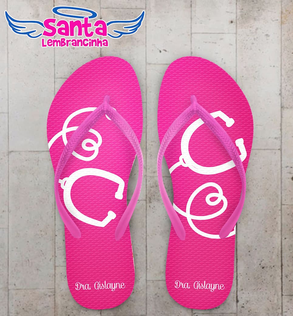 Chinelo Formatura Medicina Estetoscópio, Rosa COD 3663