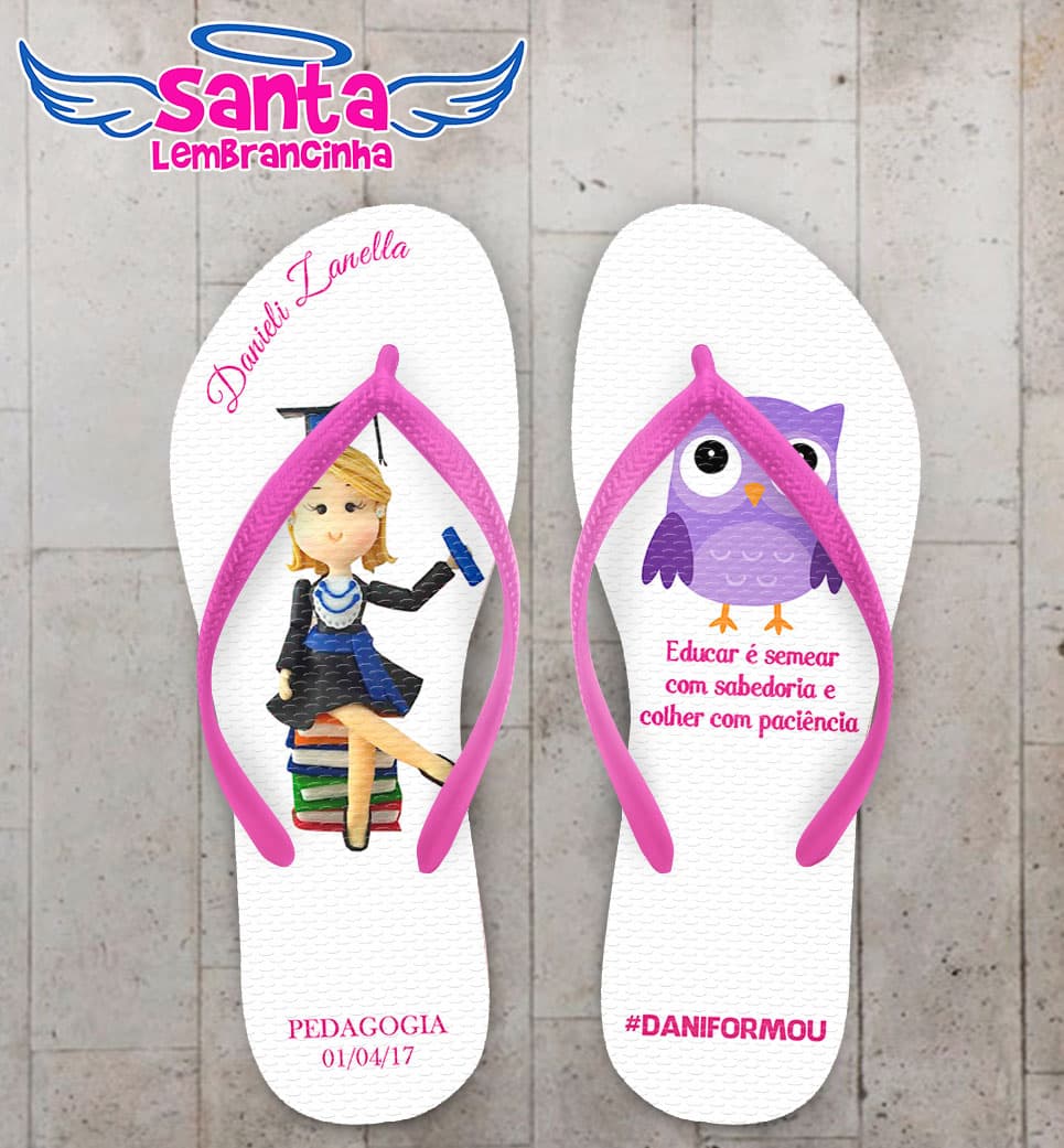 Chinelo Formatura Pedagogia, Coruja Roxa COD 4029