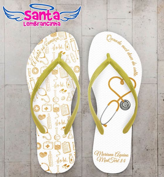 Chinelo Formatura Medicina Icones Dourado COD 5224