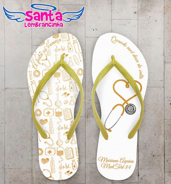 Chinelo Formatura Medicina Icones Dourado COD 5224