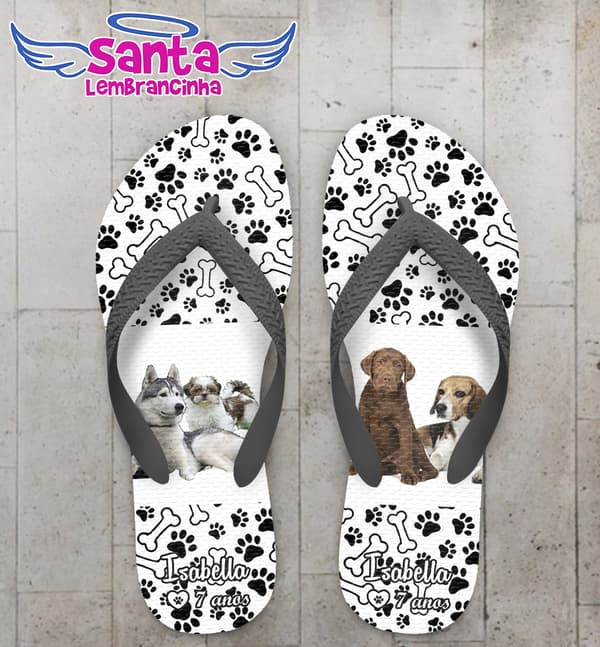 Chinelo Infantil Cachorros Fundo Pegadas e ossos Personalizado COD 5454