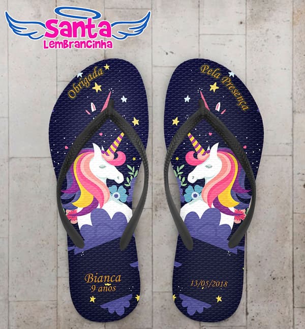 Chinelo Infantil Unicórnio com Estrelas Personalizado COD 5511