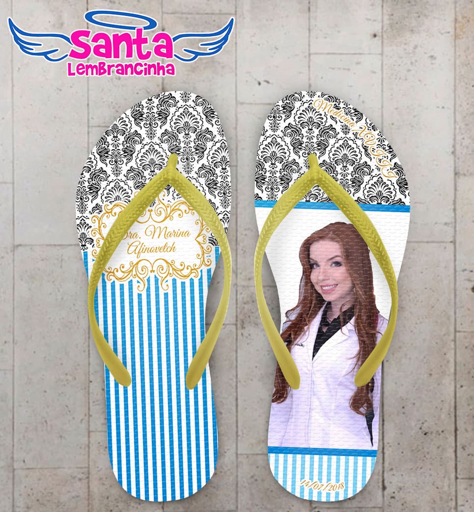 Chinelo Formatura Medicina Caricatura Listrado com Arabesco COD 5811