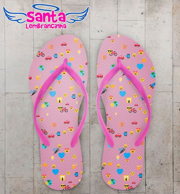 Chinelo Infantil Emoji com Fundo Rosa Personalizado COD 5483