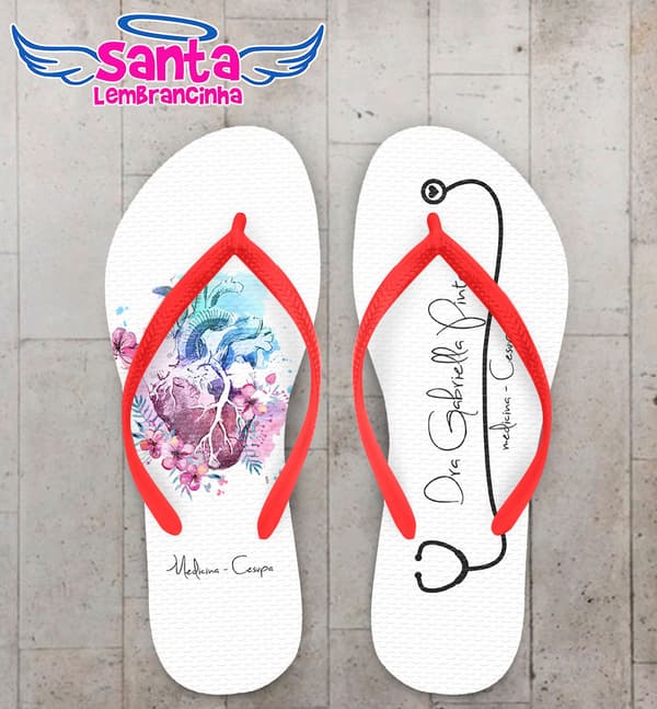 Chinelo Formatura Medicina Coração com Flores COD 5810
