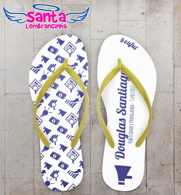Chinelo Formatura Publicidade e Propaganda Fundo Branco com Detalhes em Azul COD 5830