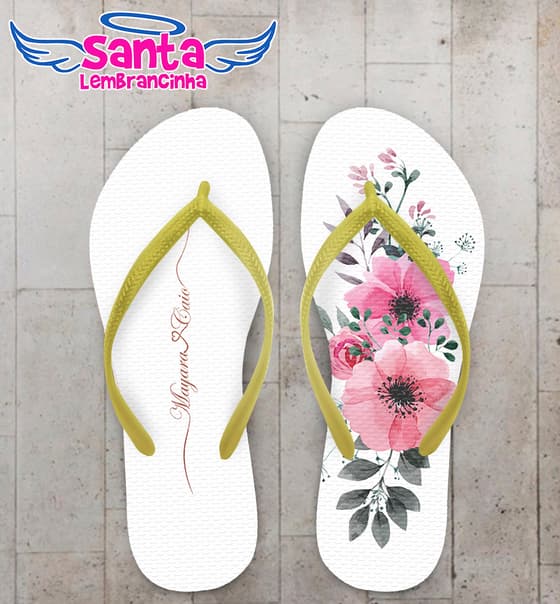 Chinelo Casamento Fundo Branco com Rosas COD 5859