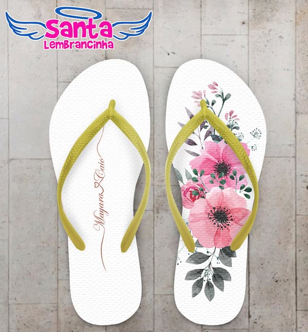Chinelo Casamento Fundo Branco com Rosas COD 5859