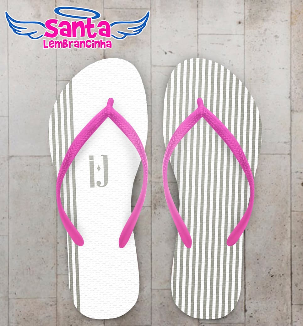Chinelo Casamento Fundo Branco com Listras Verde COD 5852