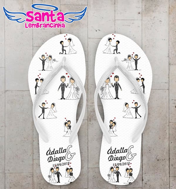 Chinelo Casamento Fundo Branco Noivinhos COD 5854
