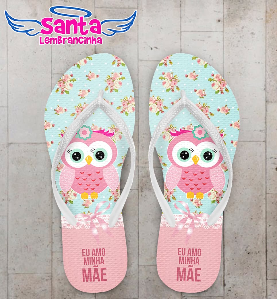 Chinelo Dia das Mães Coruja com Flores de Fundo COD 5865