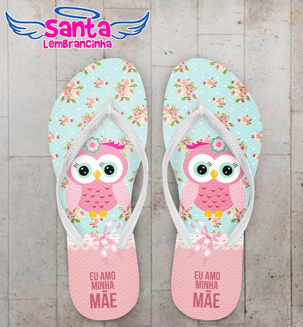 Chinelo Dia das Mães Coruja com Flores de Fundo COD 5865
