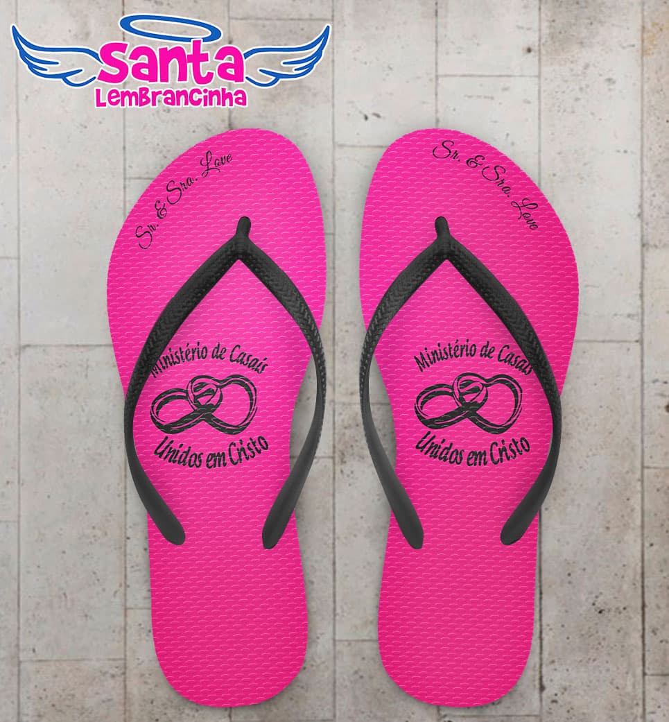 Chinelo Casamento Aliança de Coração com Fundo Rosa Personalizado COD 5382
