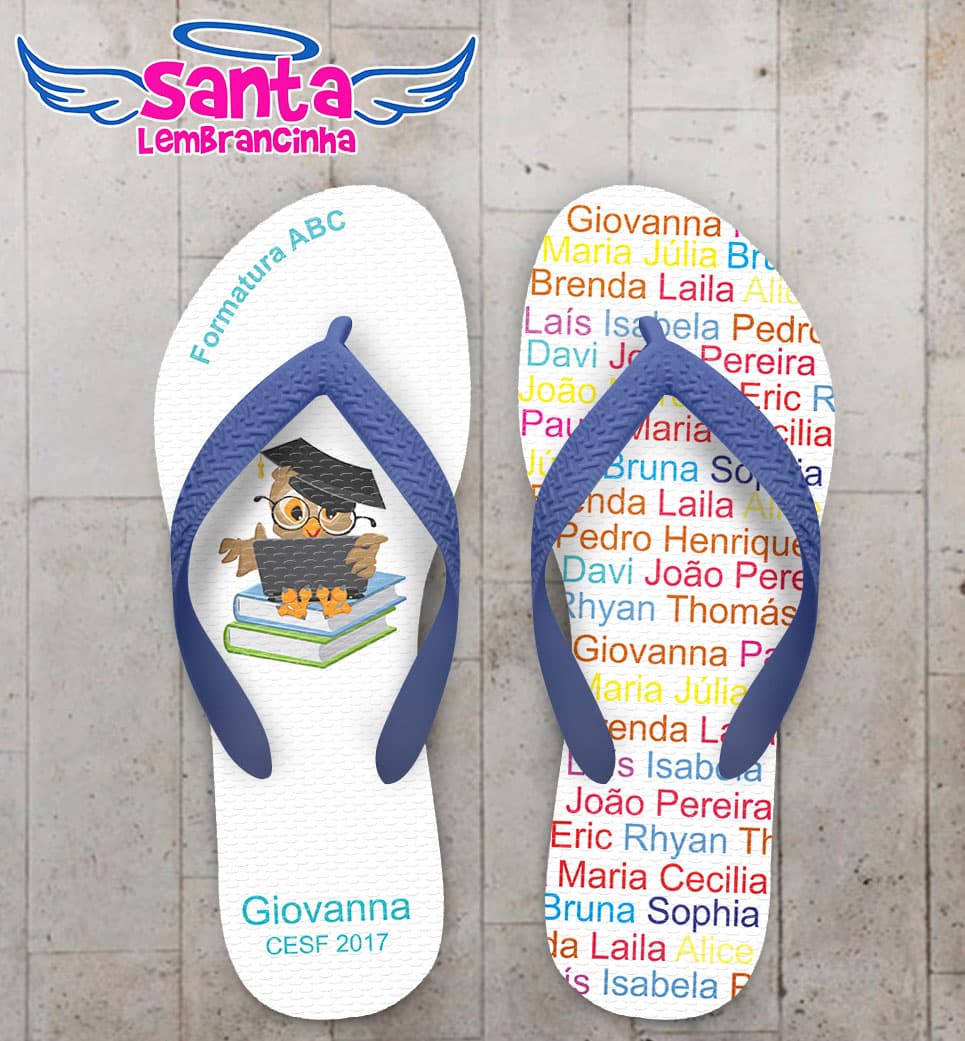 Chinelo Formatura Infantil Coruja Fundo Branco COD 5776