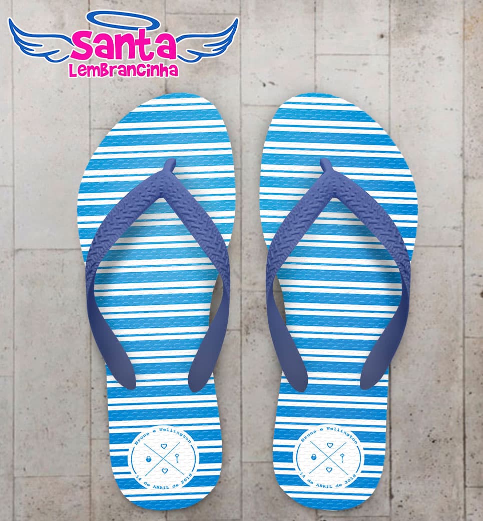 Chinelo Casamento Fundo Azul Listrado Personalizado COD 5341