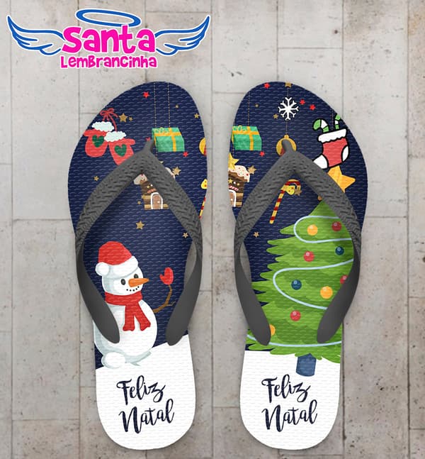 Chinelo Natal Boneco de Neve e Árvore de Natal Personalizado COD 5662