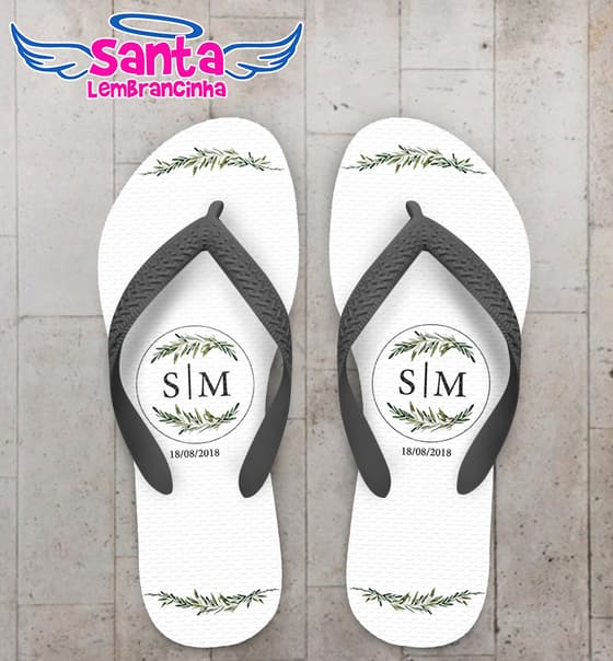 Chinelo Casamento Fundo Branco com Monograma COD 5857