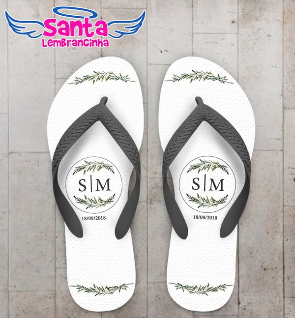 Chinelo Casamento Fundo Branco com Monograma COD 5857