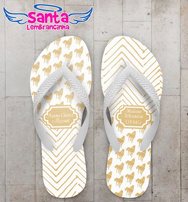 Chinelo Formatura Medicina Veterinária Cavalos com Fundo Chevron COD 5835