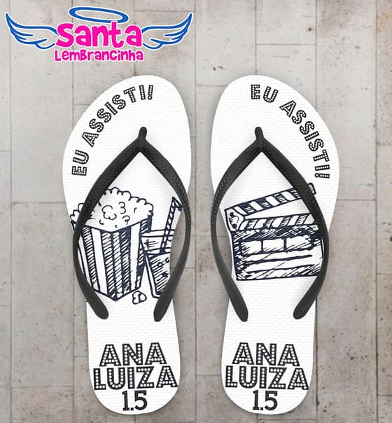 Chinelo Debutante 15 Anos Cinema, Preto e Branco Personalizado COD 5403