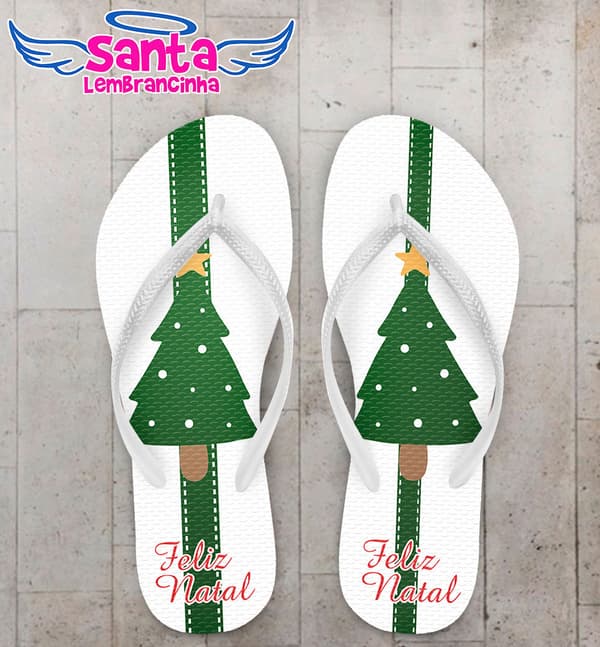 Chinelo Natal Fundo Branco com Árvore de Natal Personalizado COD 5663