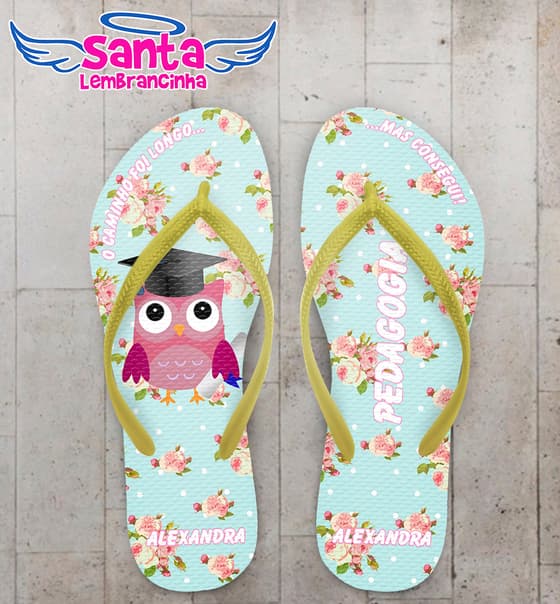 Chinelo Formatura Pedagogia Flores com Coruja COD 6082