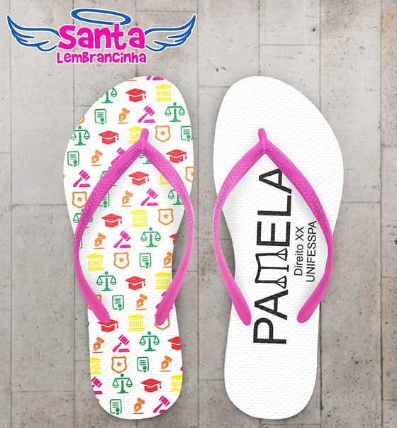 Chinelo Formatura Direito Fundo Branco com Icones COD 6016