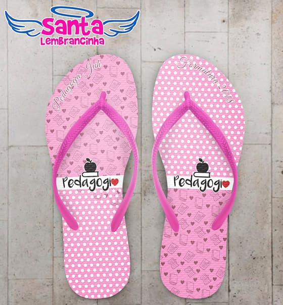 Chinelo Formatura Pedagogia Rosa com Bolinhas COD 6083