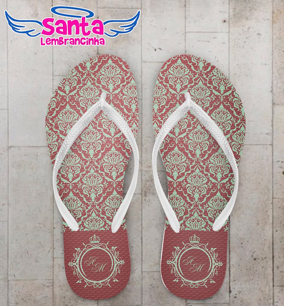 Chinelo Casamento Fundo Branco com Rosas COD 5993