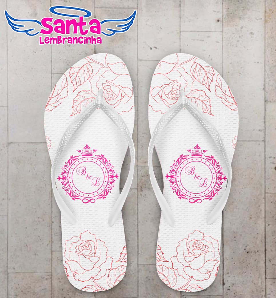 Chinelo Casamento Rosas com Monograma COD 5994