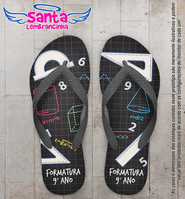 Chinelo Formatura 9º Ano Fundo Preto com Ícones COD 5925