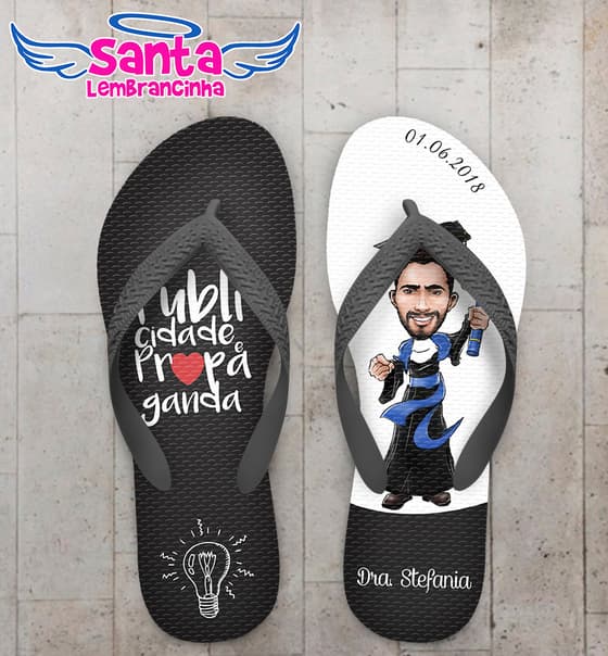 Chinelo Formatura Publicidade e Propaganda Preto e Branco com Caricatura COD 6021