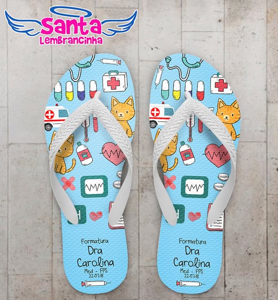 Chinelo Formatura Medicina Veterinária Azul com Ícones COD 6056