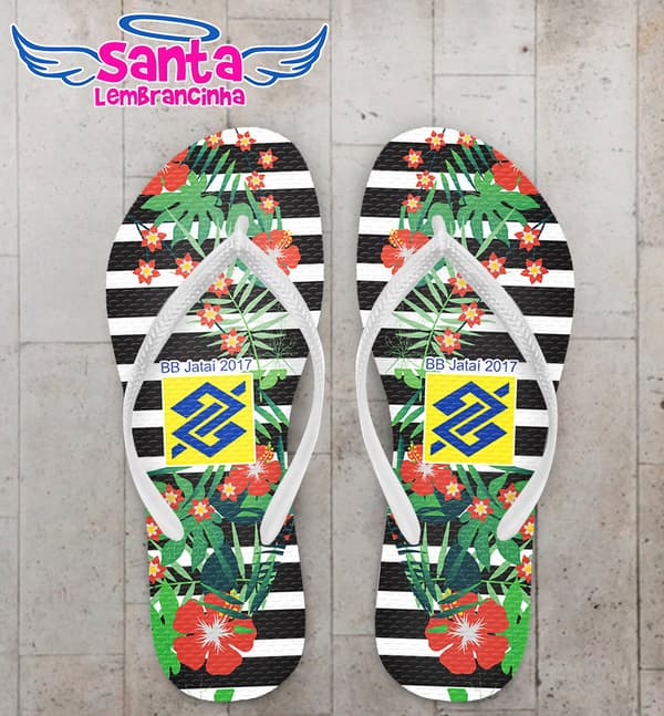 Chinelo Personalizado Banco do Brasil Listrado com Flores COD 5913
