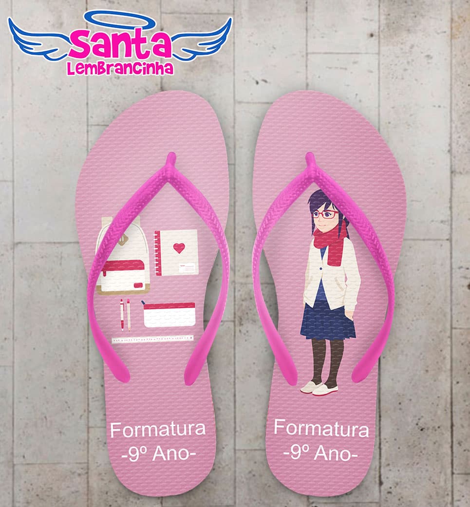 Chinelo Formatura 9º Fundo Rosa com Material Escolar COD 5927
