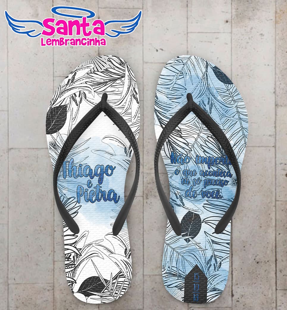 Chinelo Casamento Fundo Floral Azul COD 6001