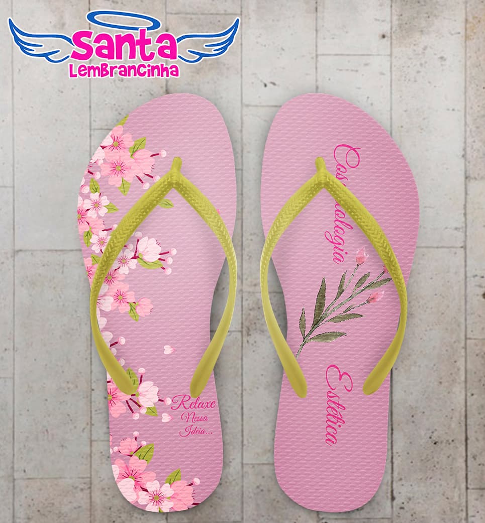 Chinelo Personalizado Casamento Rosa Floral COD 6242