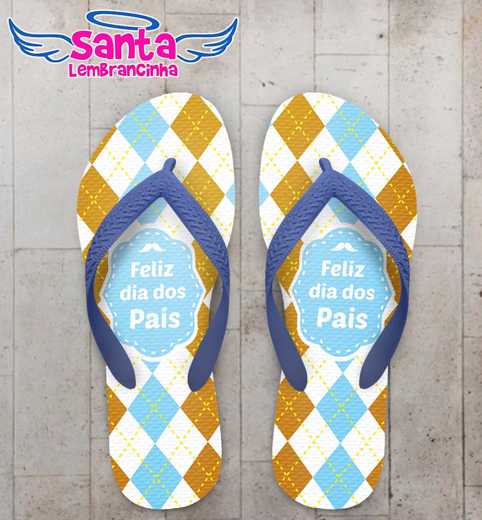 Chinelo Personalizado Dia dos Pais Xadrez Azul e Dourado COD 6207
