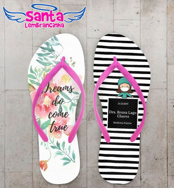 Chinelo Personalizado Formatura Medicina Listrado com Floral COD 6275