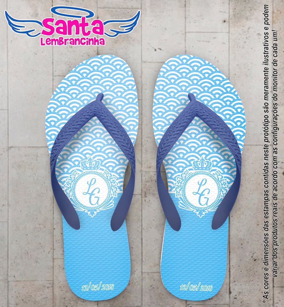 Chinelo Personalizado Casamento Azul com Monograma COD 6385