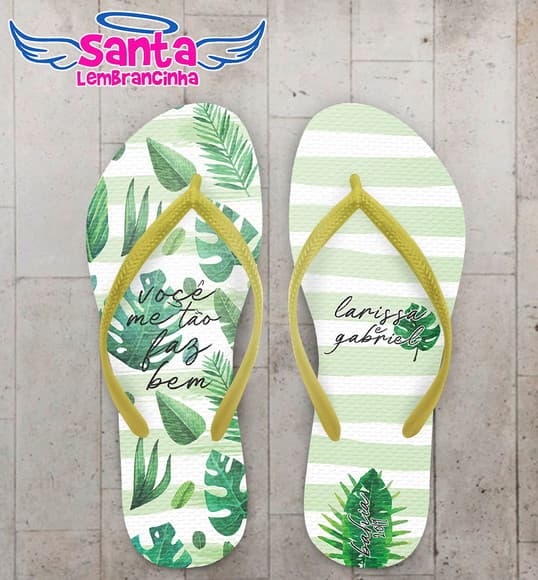 Chinelo Personalizado Casamento Listrado Verde COD 6002