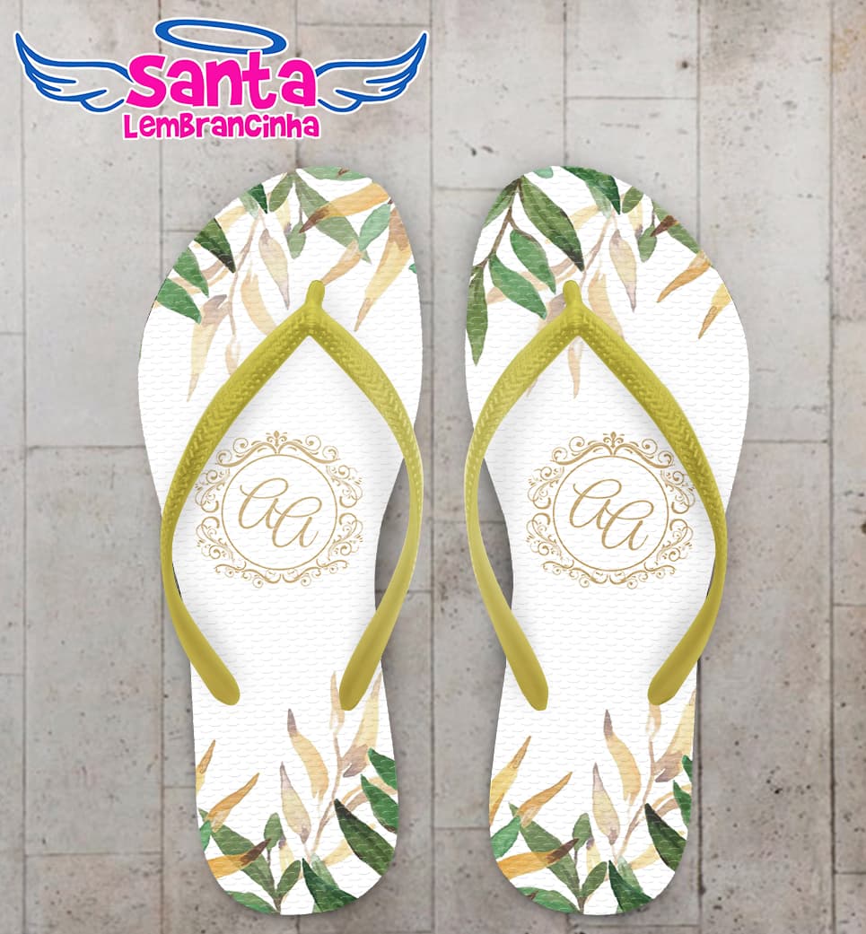 Chinelo Casamento Folhas Douradas Personalizado COD 7996
