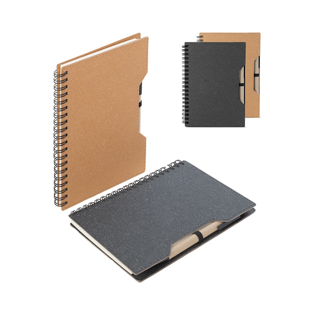 Caderno capa em papelão reciclado com caneta